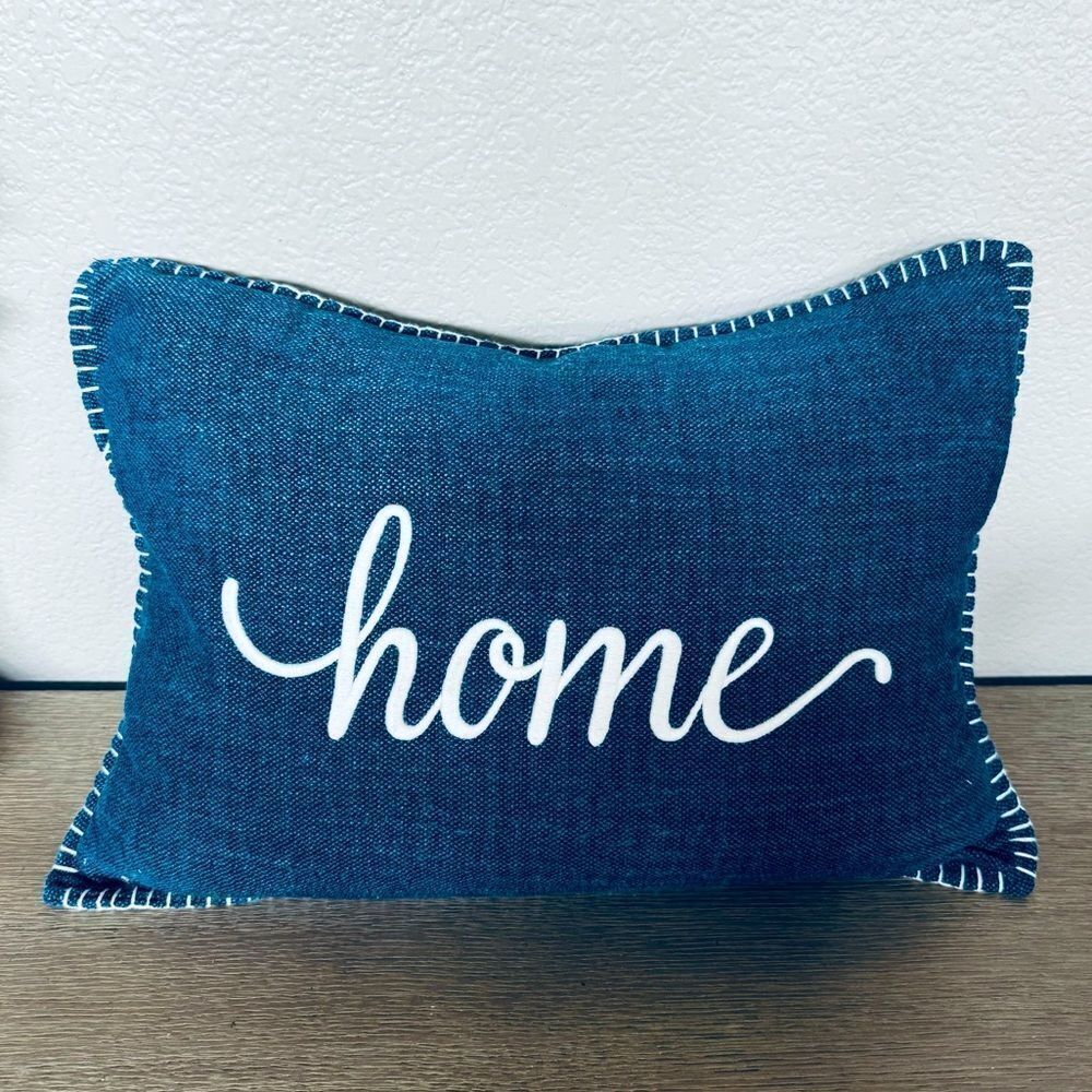 Navy Blue Home Farmhouse Feather Throw Pillow